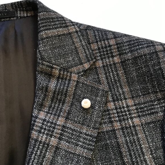 Sartoria Loro Piana Sport Coat Jacket Mens 54 R 44 Gray Plaid Wool Silk Lined - Picture 4 of 14